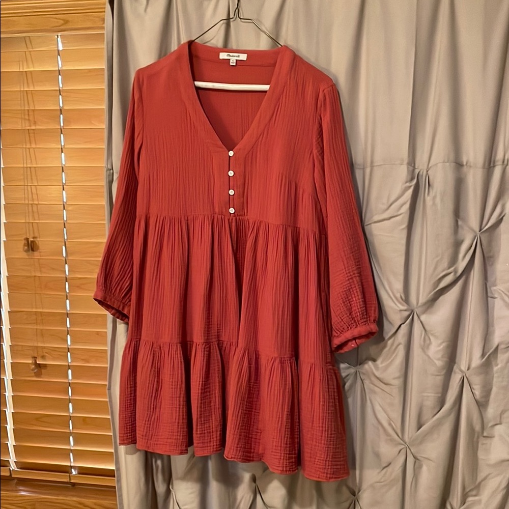 Madewell Red Tiered V-Neck Tunic